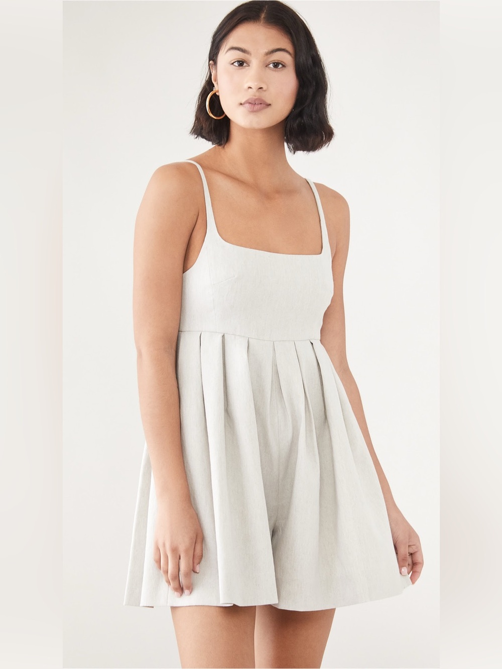 Rebecca Taylor Cream Square-Neck Pleated Mini Romper